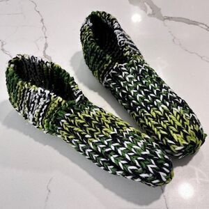 Handmade Knit Slipper Socks Green Lime Black White Hand Made Green Bay Packers